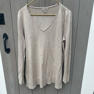 LOFT Light Speckled Knit Top- black speckles -Long